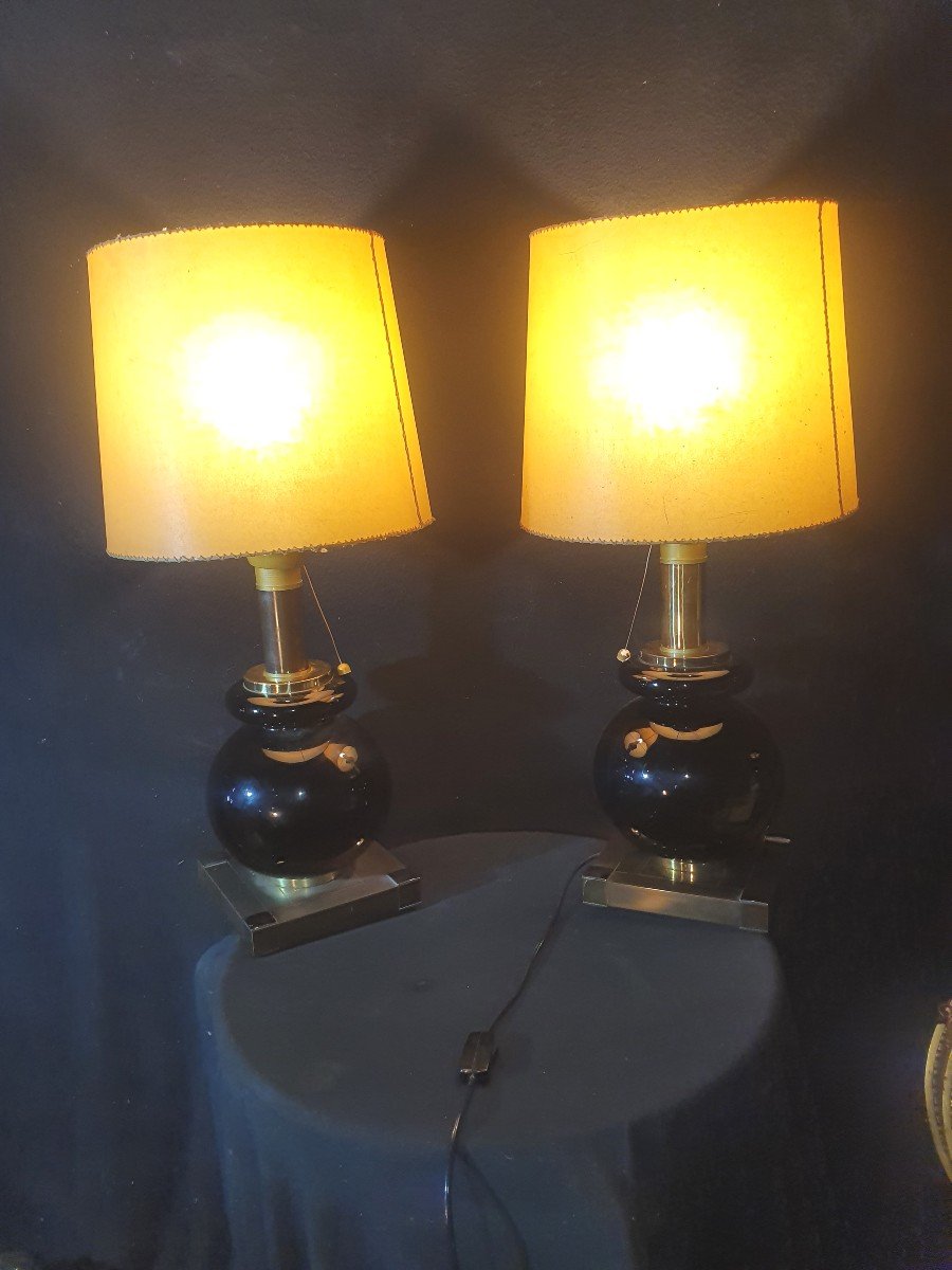 Pair Of Vintage Lumica Lamps Willy Rizzo Taste.-photo-4