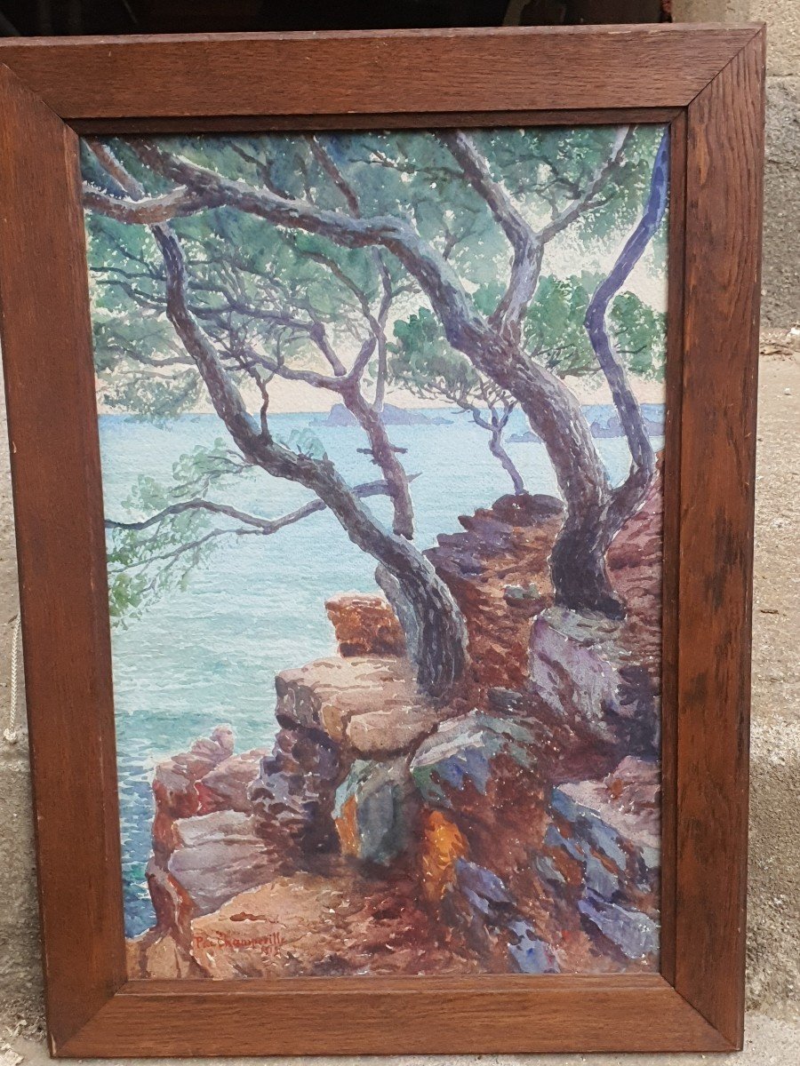 Tableau Aquarelle Côte D Azur Marine Pierre De Champeville.-photo-2