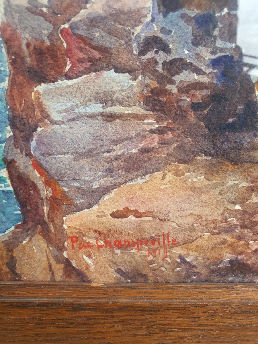 Tableau Aquarelle Côte D Azur Marine Pierre De Champeville.-photo-3