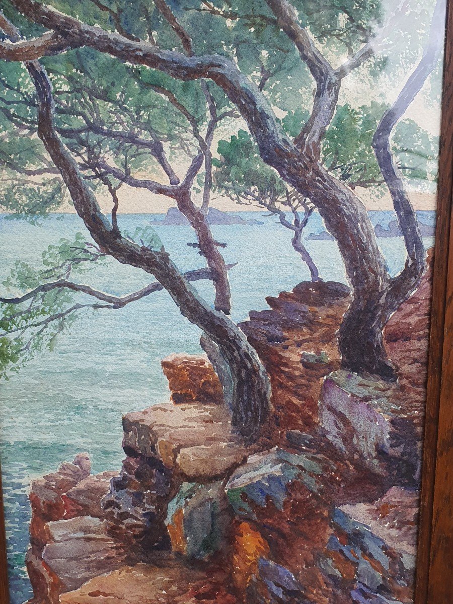 Tableau Aquarelle Côte D Azur Marine Pierre De Champeville.-photo-4