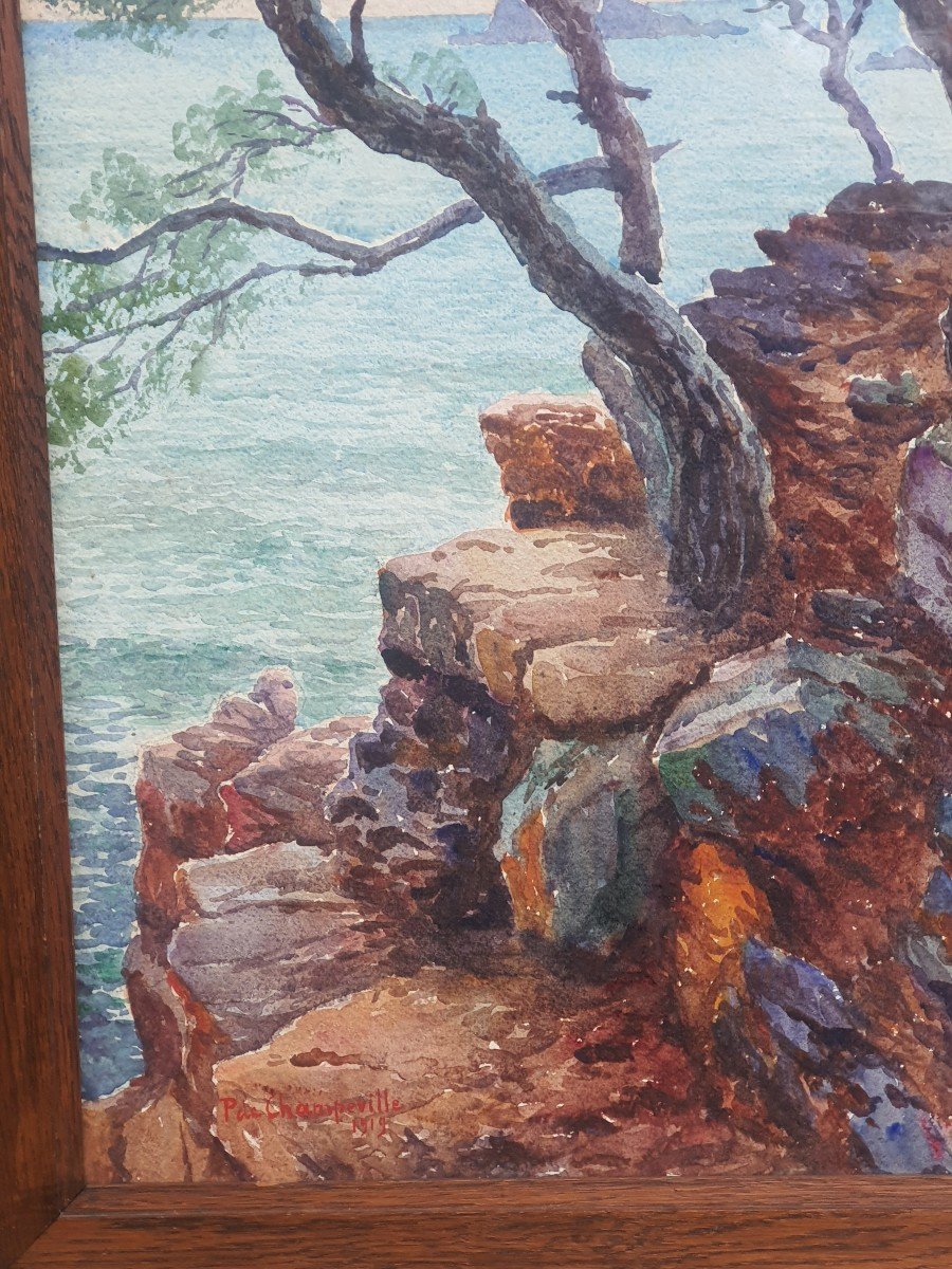 Tableau Aquarelle Côte D Azur Marine Pierre De Champeville.-photo-3