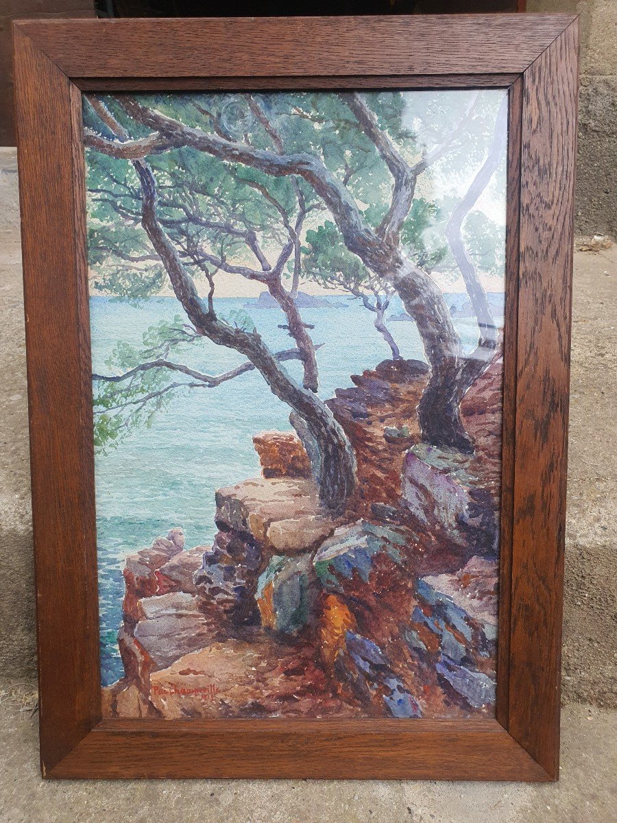 Tableau Aquarelle Côte D Azur Marine Pierre De Champeville.