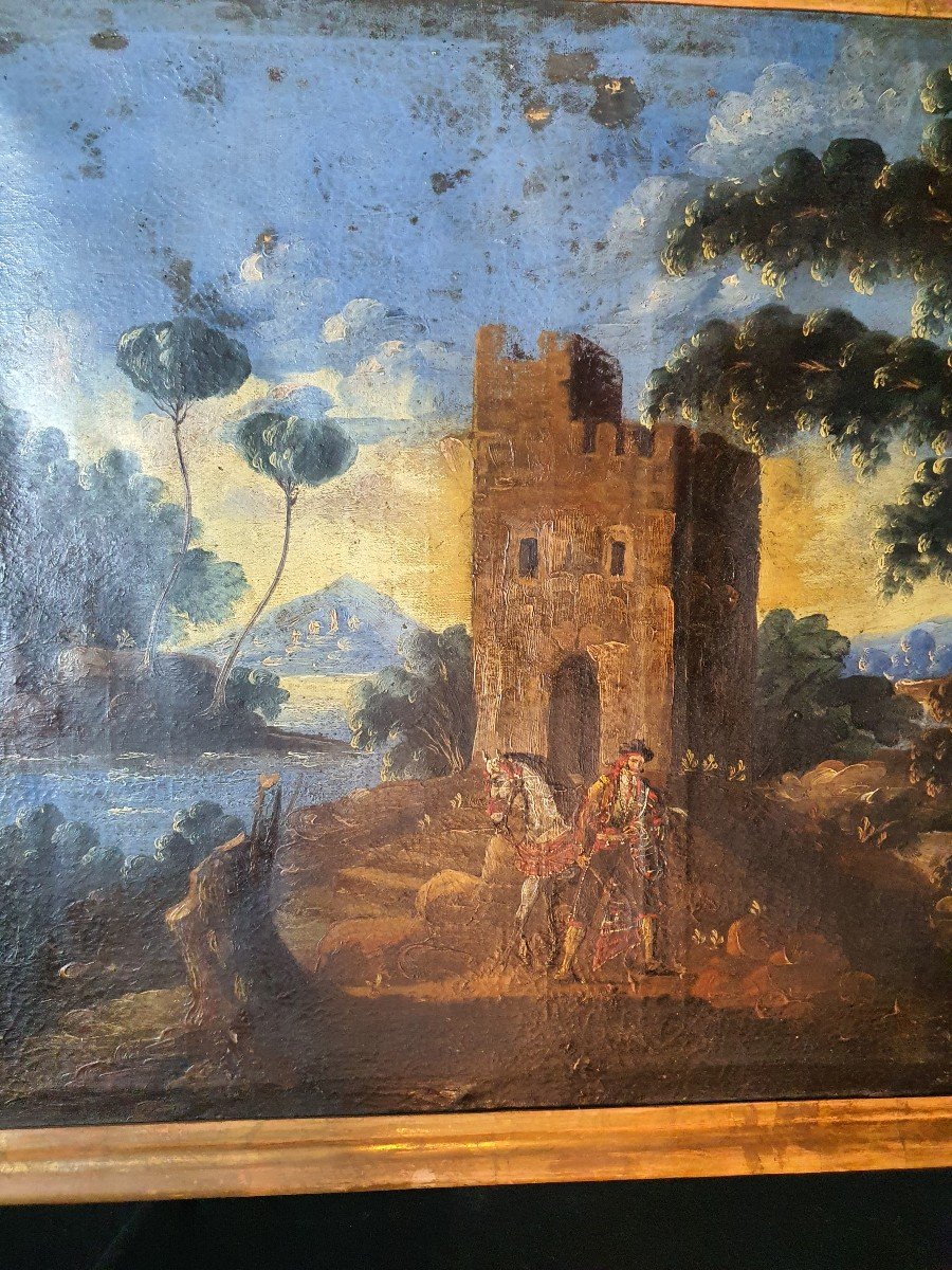 Tableau XVIII Siècle Paysage Cavalier ,italie Sud France. -photo-4