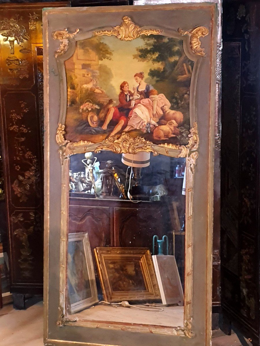 Glace Miroir Trumeau Louis XV Baroque Scène Pastorale. -photo-2
