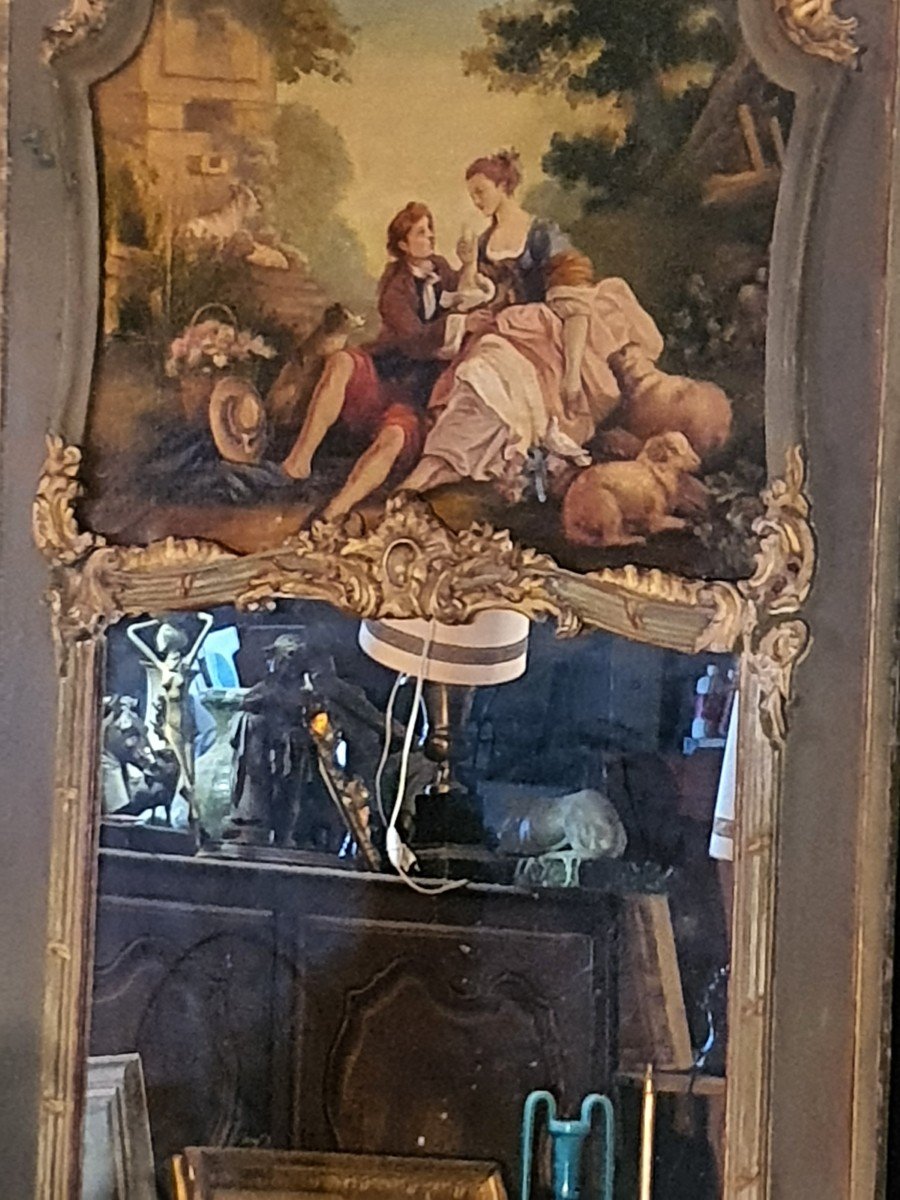 Glace Miroir Trumeau Louis XV Baroque Scène Pastorale. -photo-4