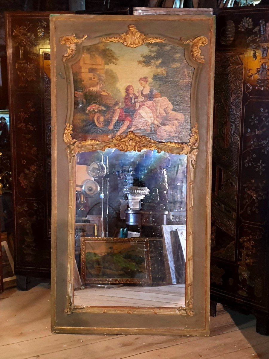 Glace Miroir Trumeau Louis XV Baroque Scène Pastorale. 