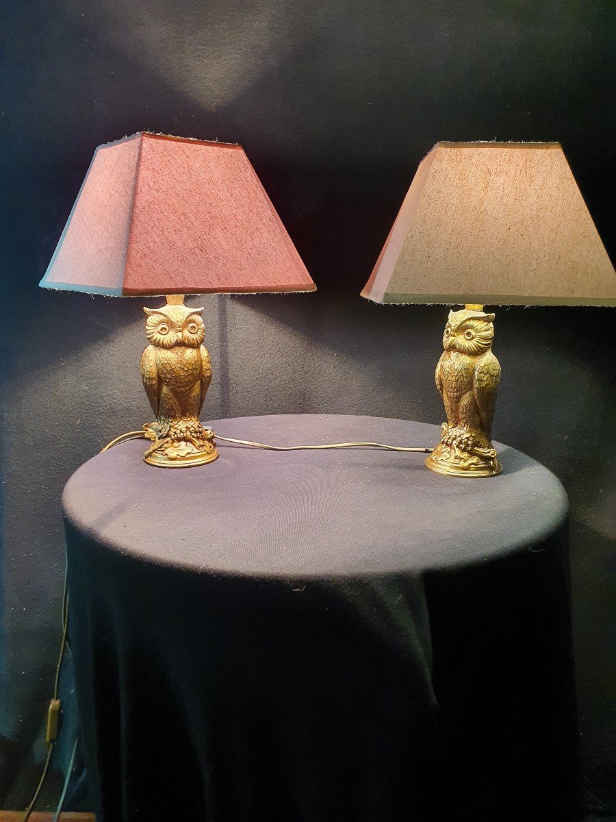 Pair Of Lamps Owls, Owls, Deknudt.-photo-2