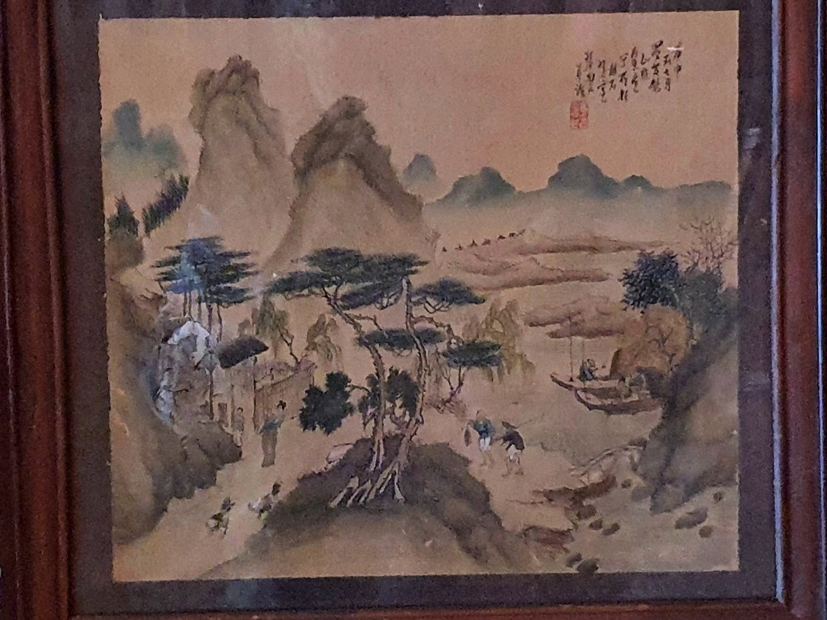 Tableau Encres Et Aquarelle Chine XIX Siècle, Dynastie Qing.-photo-3