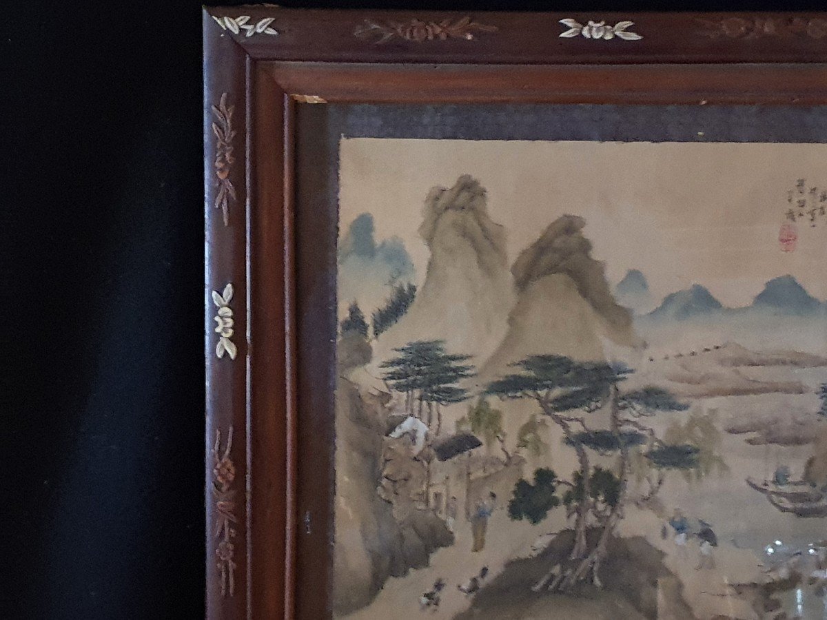 Tableau Encres Et Aquarelle Chine XIX Siècle, Dynastie Qing.-photo-2
