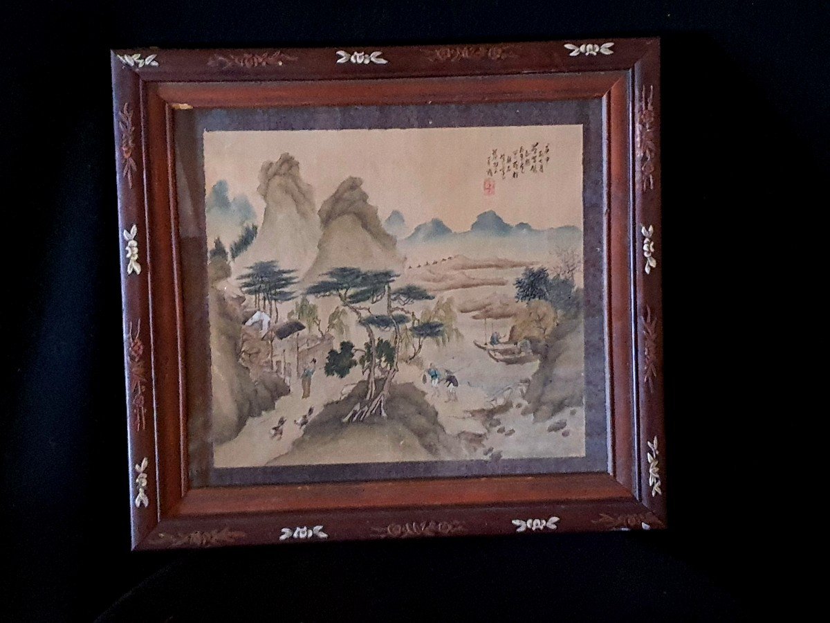 Tableau Encres Et Aquarelle Chine XIX Siècle, Dynastie Qing.
