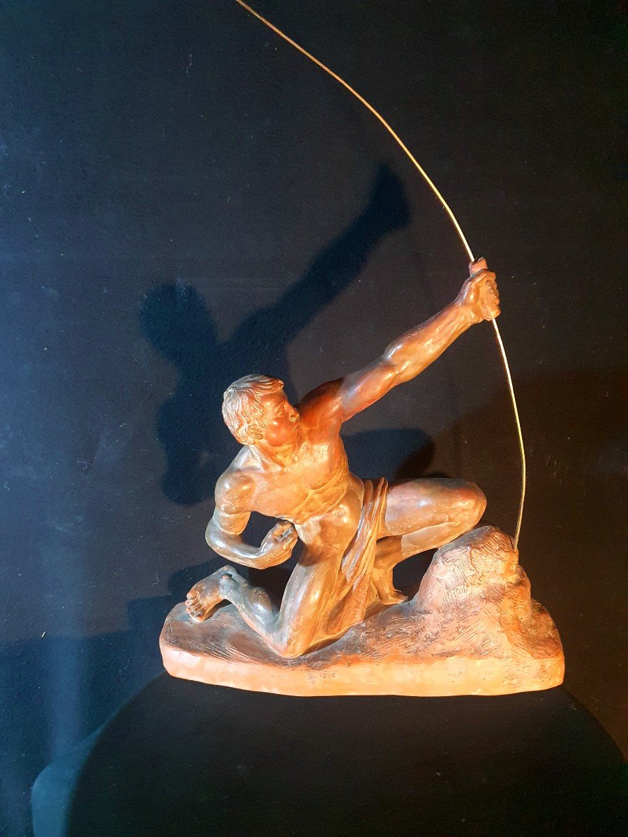 Terracotta Sculpture, The Archer, Art Deco G Gori.-photo-2