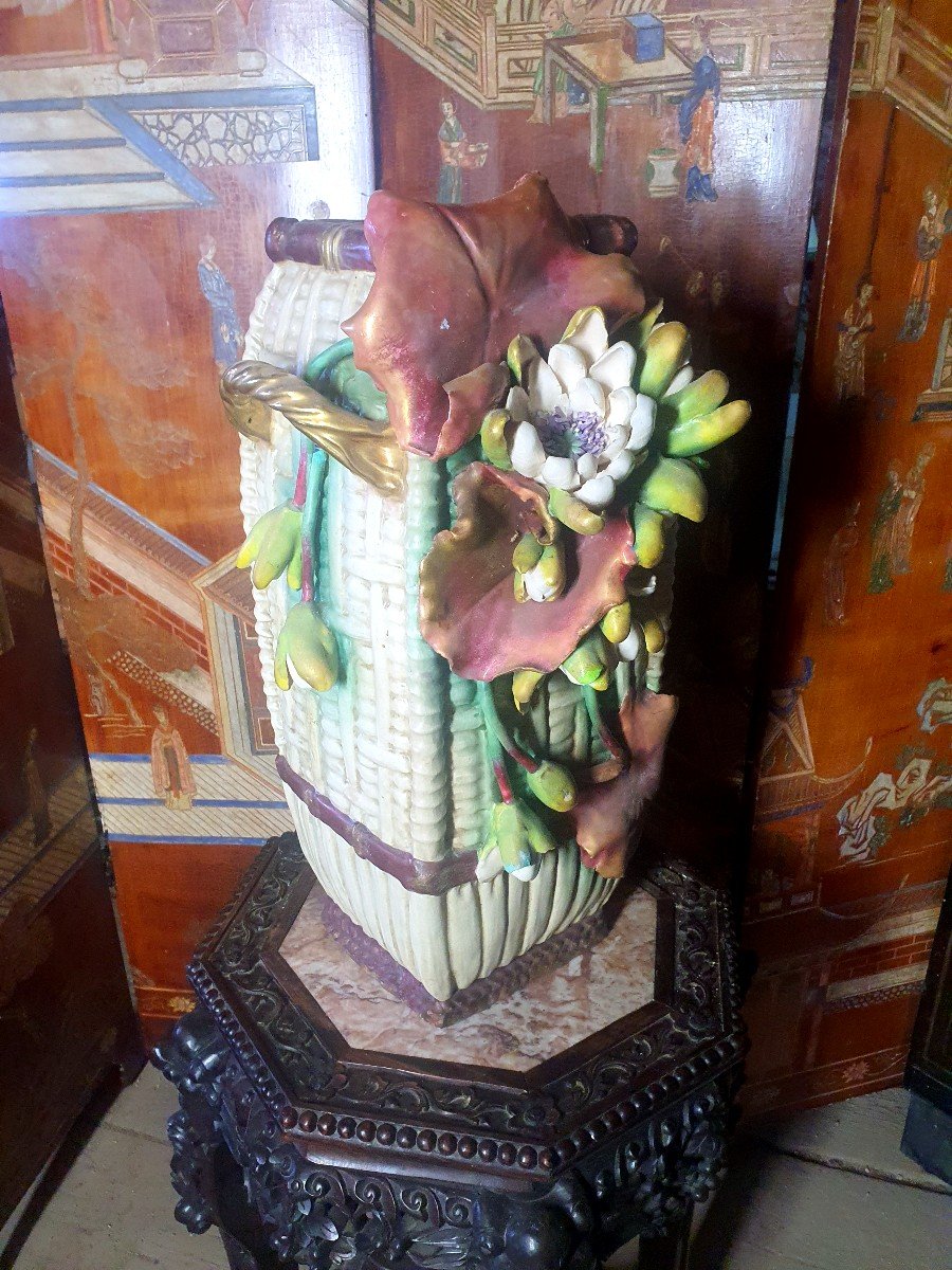 Ceramic Vase Flowers Fruits, Spirit Sarreguemines Longchamp.-photo-4