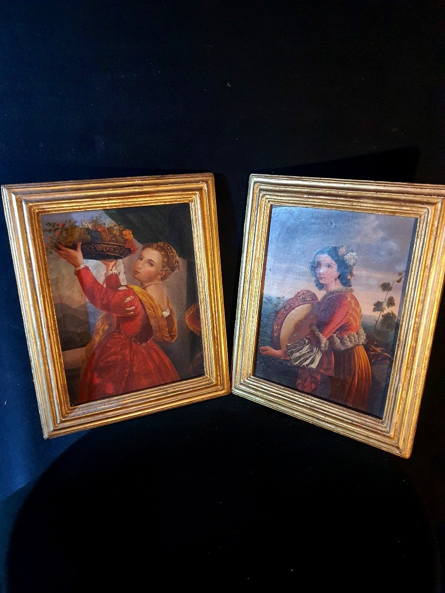 Pair Of Paintings, Young Women Italy D After Titian.-photo-4