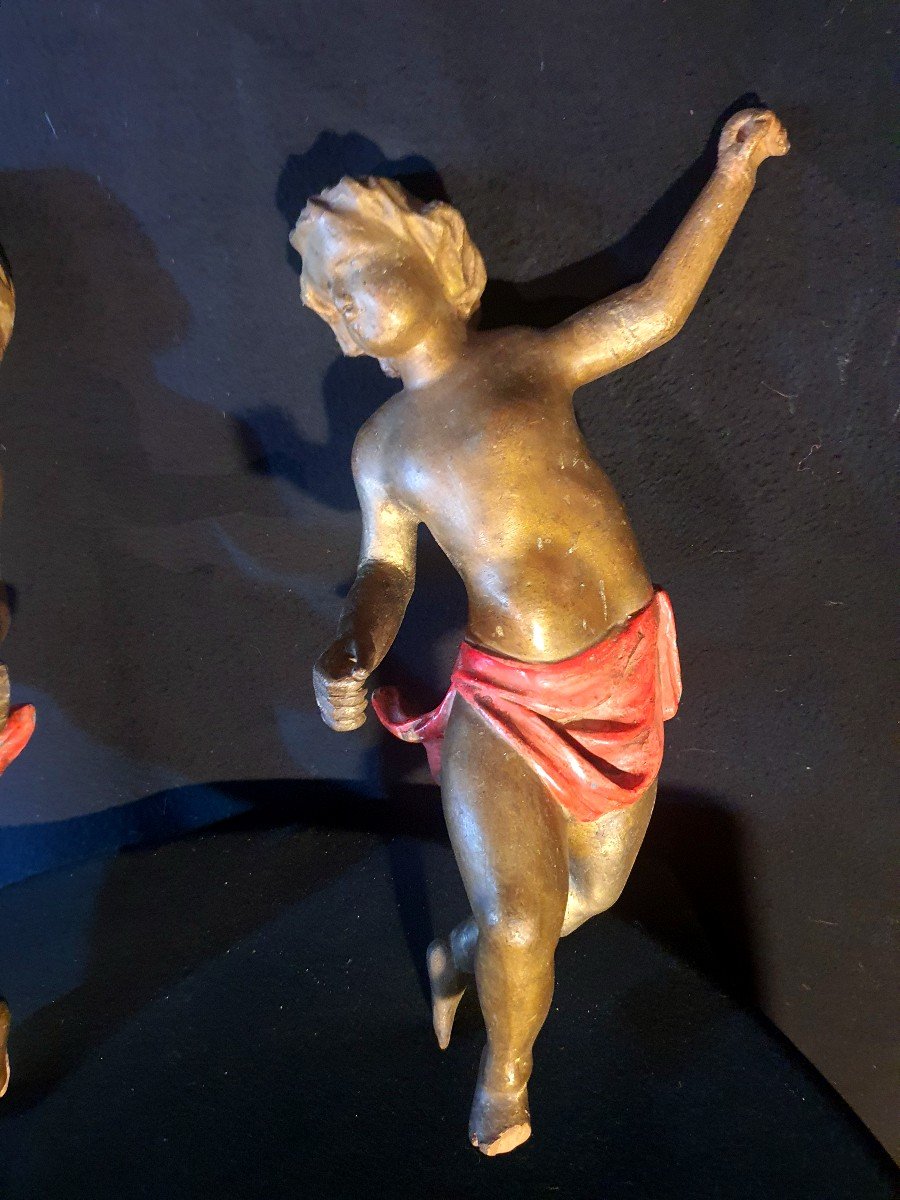 Paire Anges Bois Doré  Italie XVIII  Siècle. -photo-2