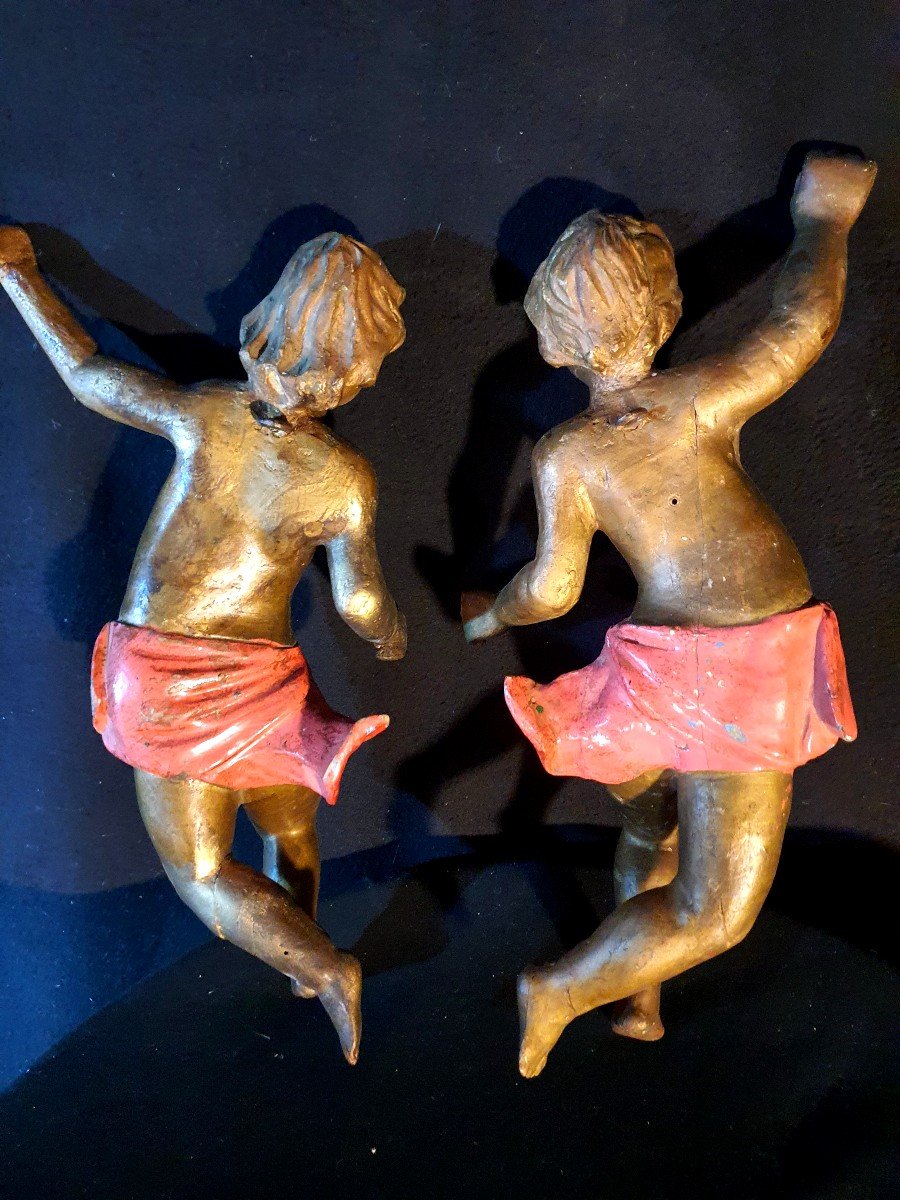 Paire Anges Bois Doré  Italie XVIII  Siècle. -photo-3