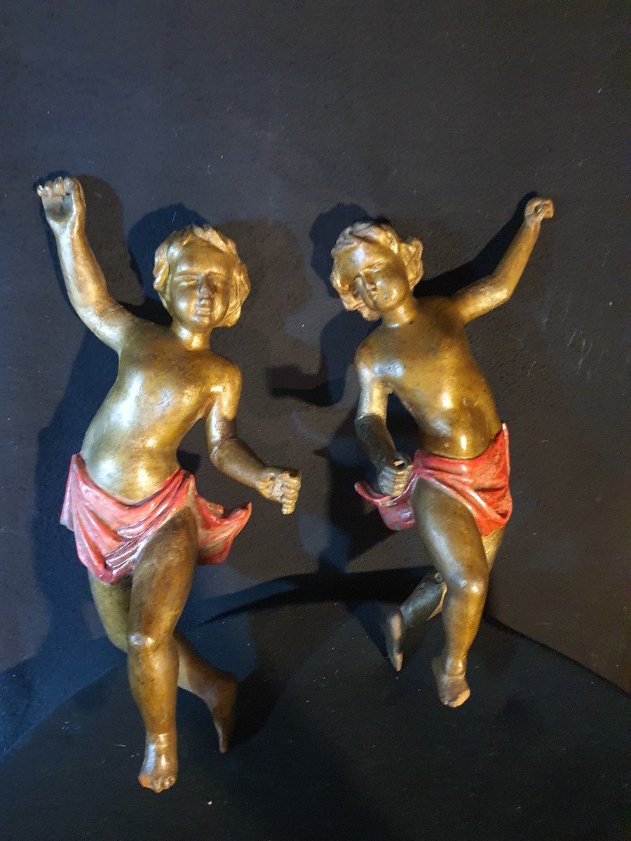 Paire Anges Bois Doré  Italie XVIII  Siècle. 