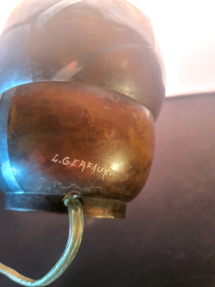 Lampe Art Déco   Dinanderie Lucien Gerfaux .-photo-3