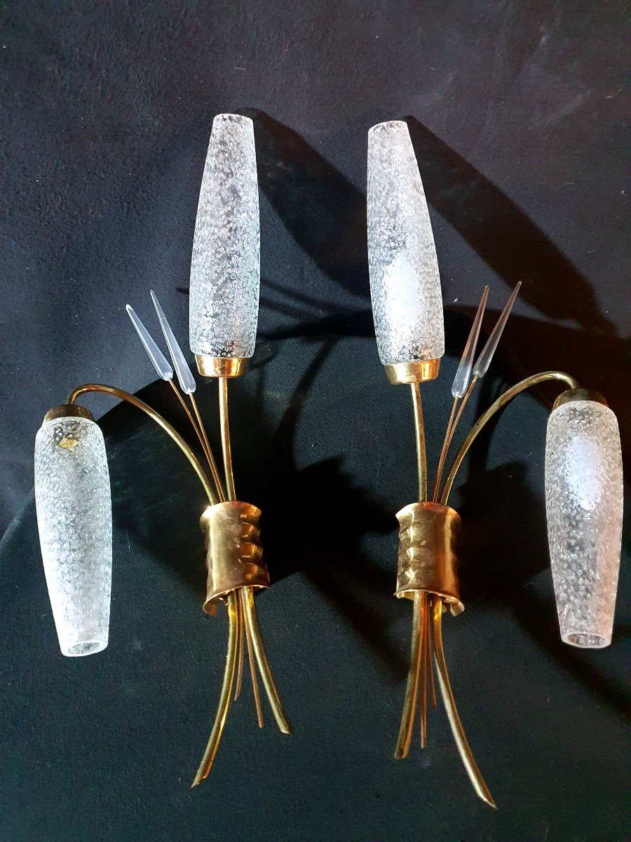 Pair Of Vintage Arlus Reed Sconces, Lunel.-photo-2