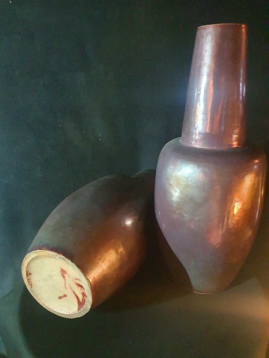 Pair Of Art Deco Metal Patina Vases.-photo-3