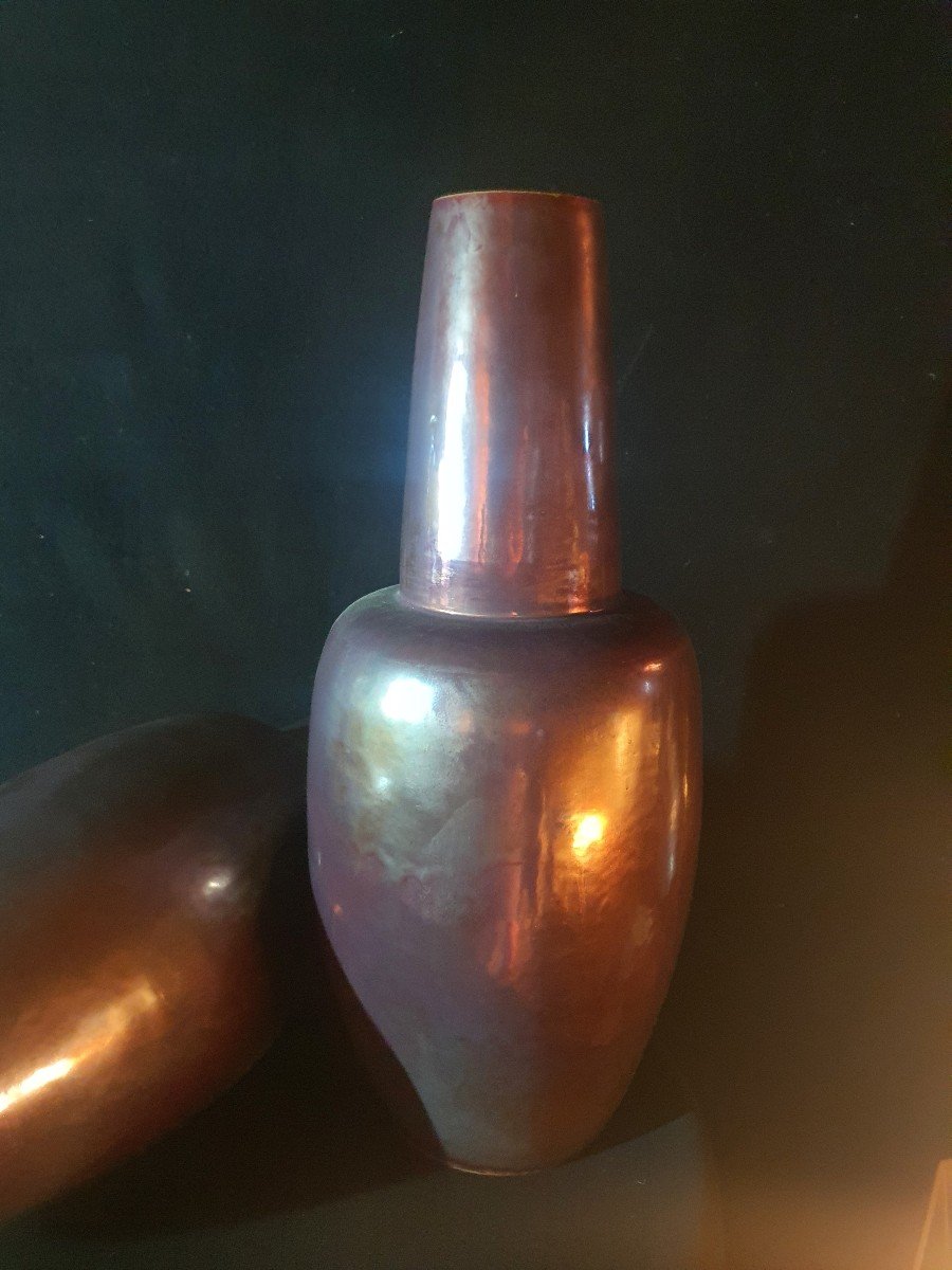Pair Of Art Deco Metal Patina Vases.-photo-4