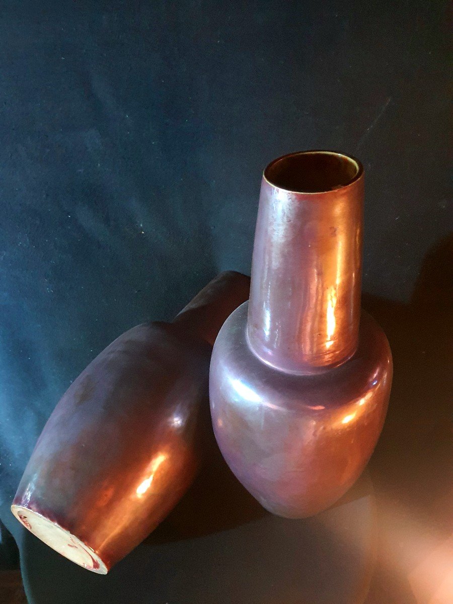 Pair Of Art Deco Metal Patina Vases.-photo-1