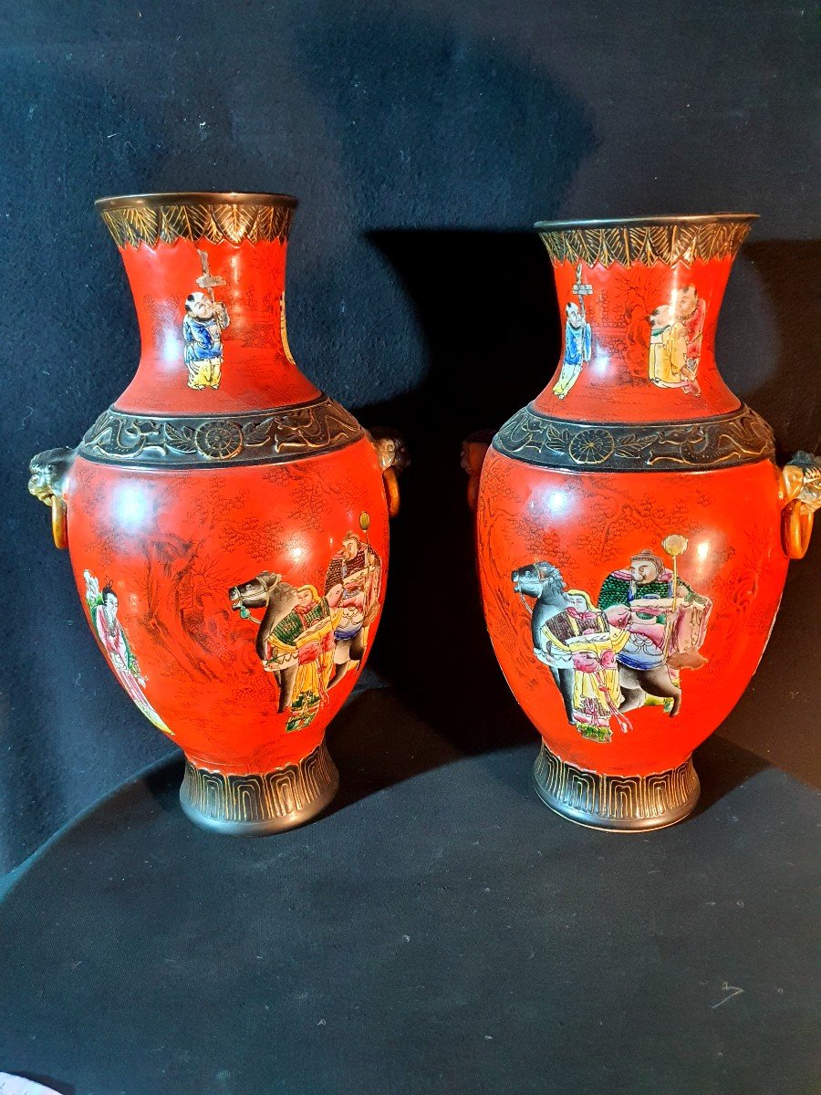 Pair Of Chinese Vases, Characters, XX Century.-photo-2
