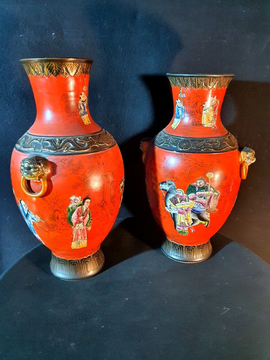 Pair Of Chinese Vases, Characters, XX Century.-photo-3