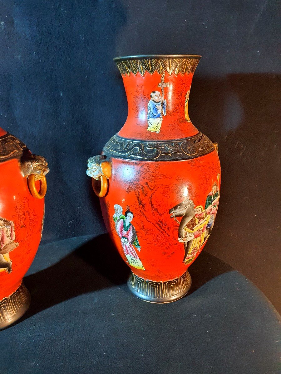 Pair Of Chinese Vases, Characters, XX Century.-photo-3