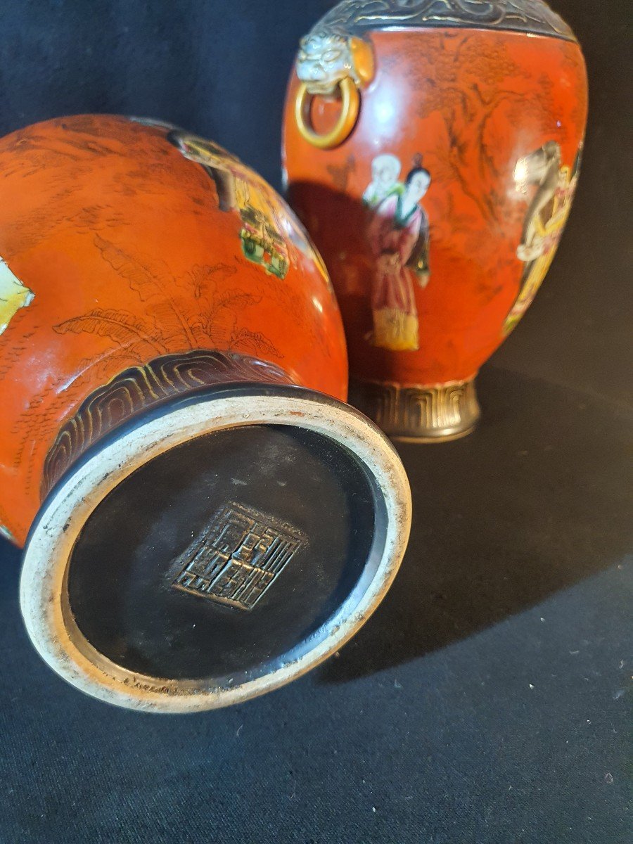 Pair Of Chinese Vases, Characters, XX Century.-photo-4