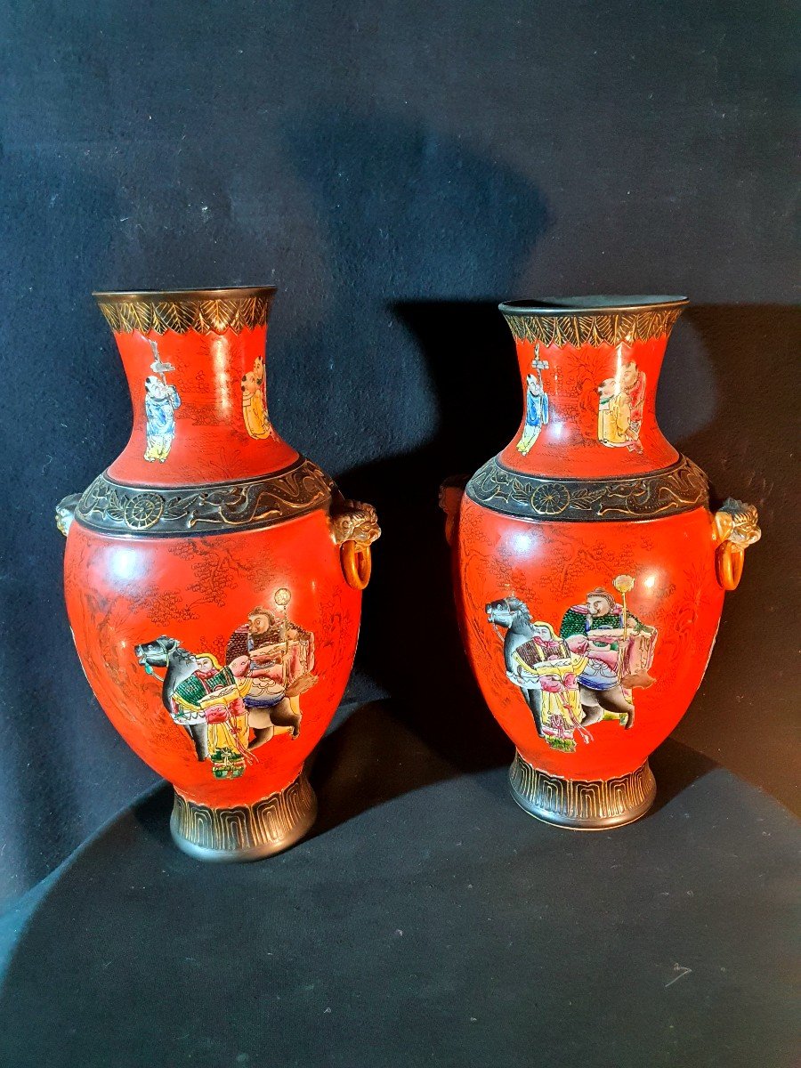 Pair Of Chinese Vases, Characters, XX Century.