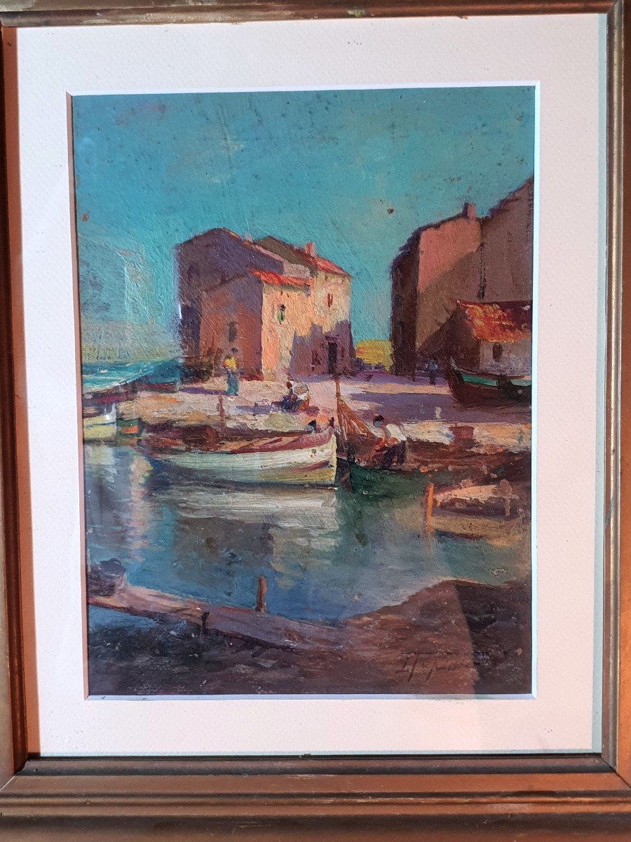 Painting Port Du Midi, French Riviera, Louis Tapissier.-photo-4