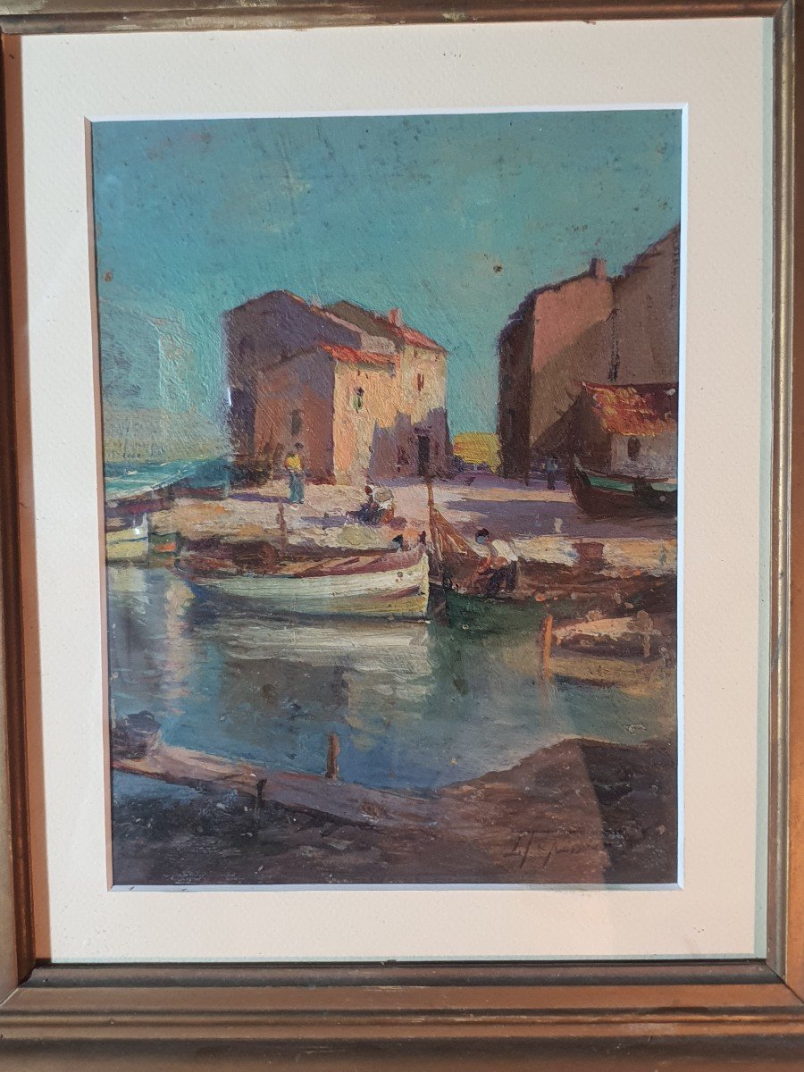 Painting Port Du Midi, French Riviera, Louis Tapissier.-photo-2
