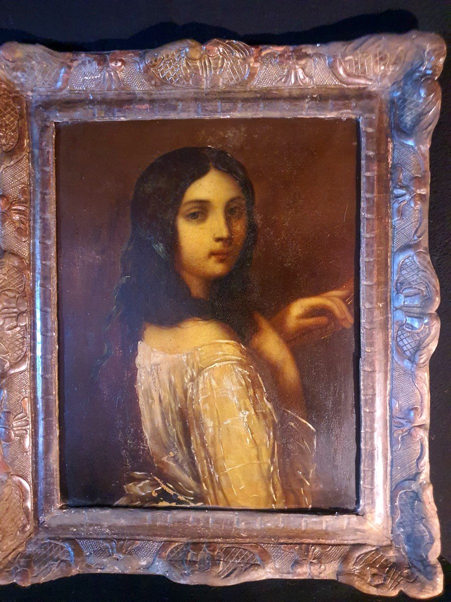 Tableau Portrait Huile Sur Cuivre Goût Renaissance. -photo-1