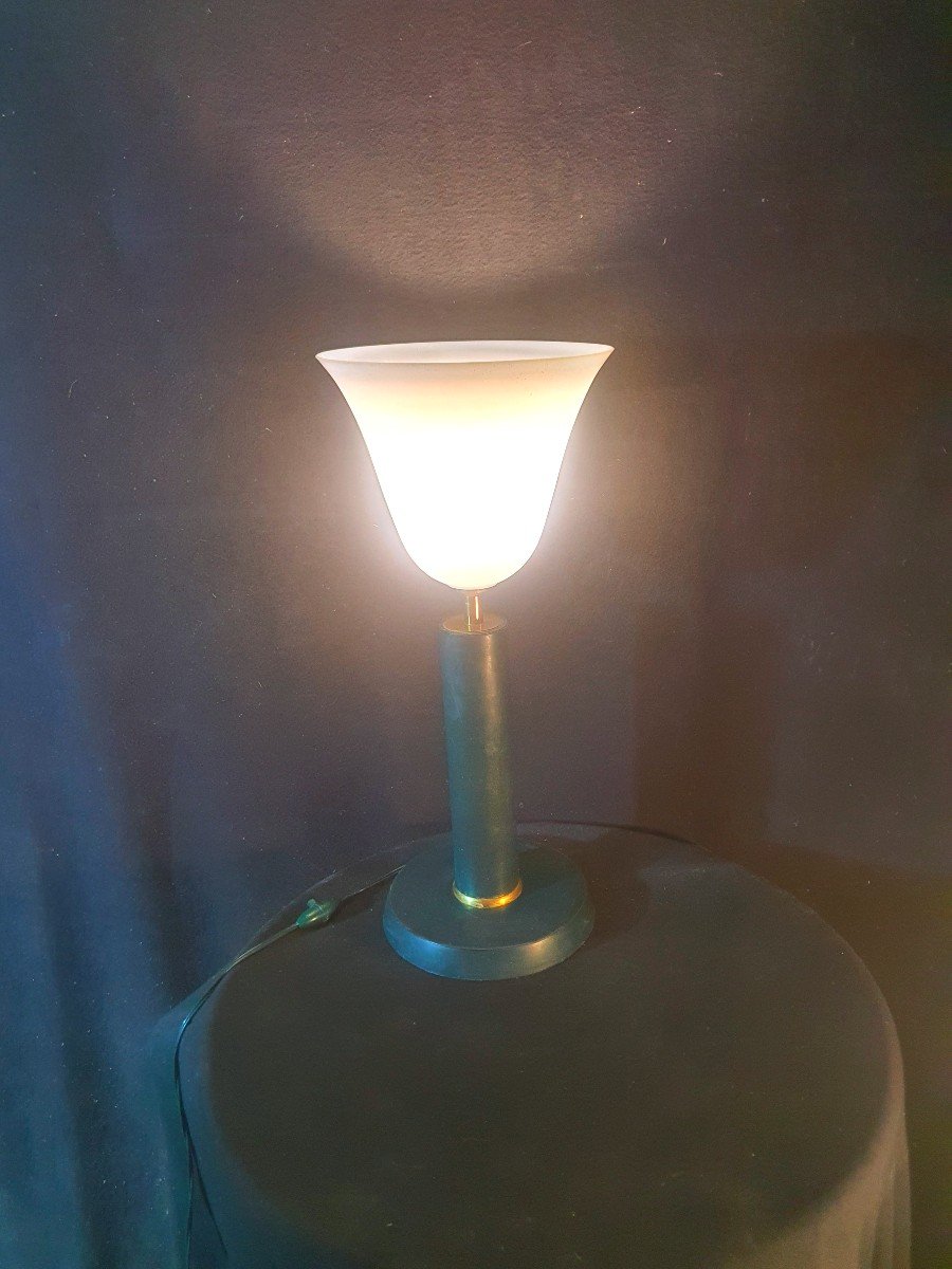 Art Deco Leather Lamp Le Tanneur Mazda.-photo-3