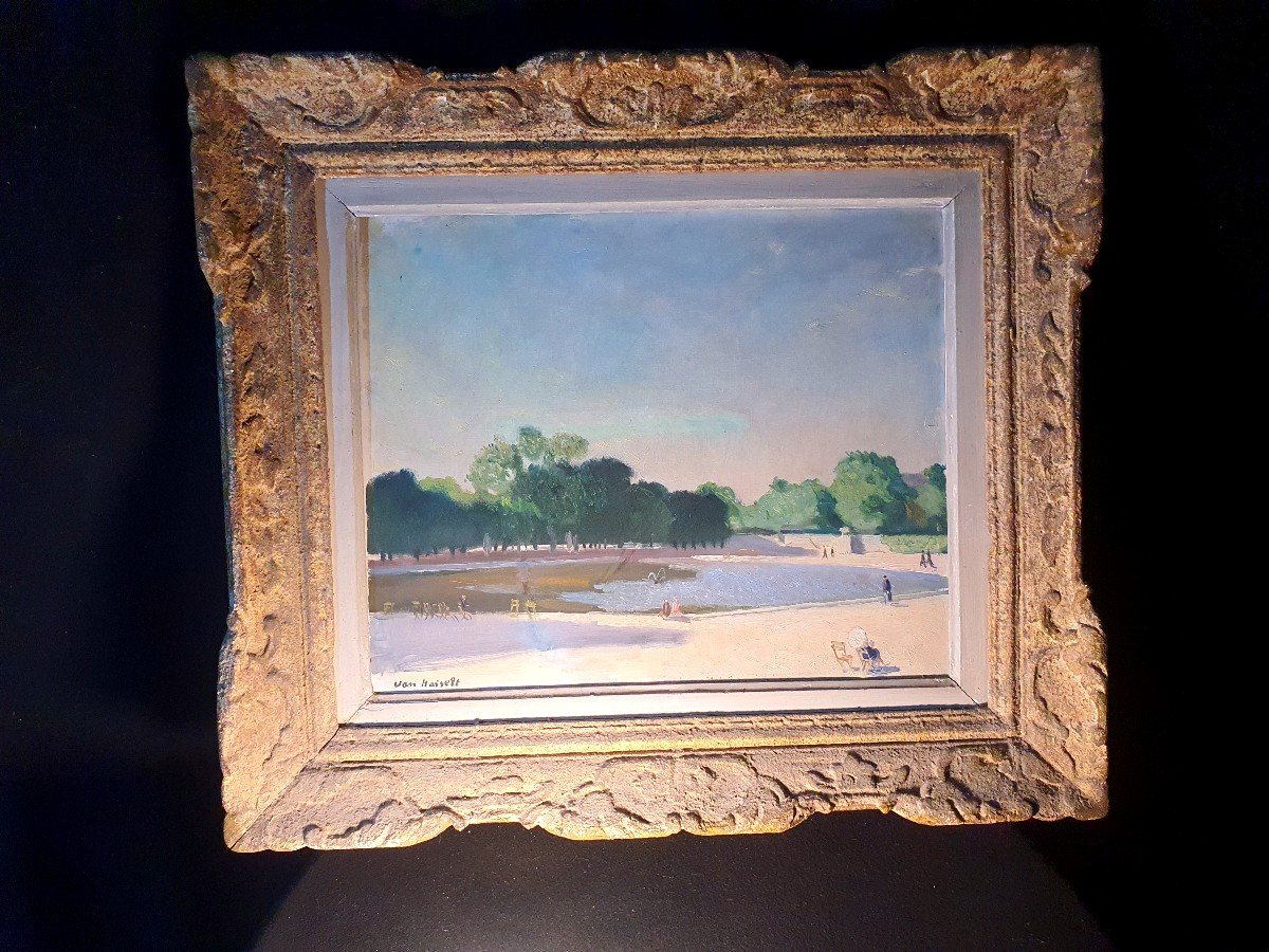 Art Deco Painting Luxembourg Garden Willem Van Hasselt.-photo-2