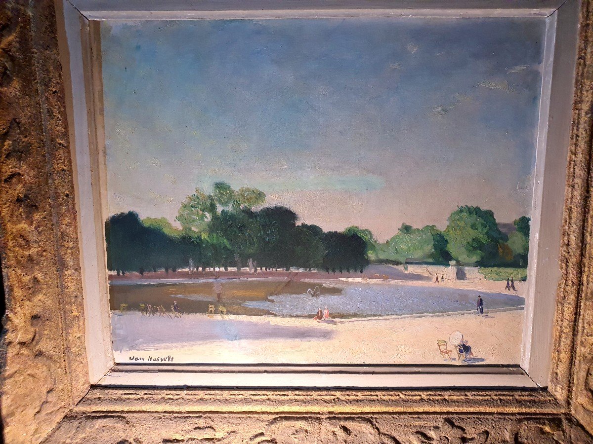 Art Deco Painting Luxembourg Garden Willem Van Hasselt.-photo-3