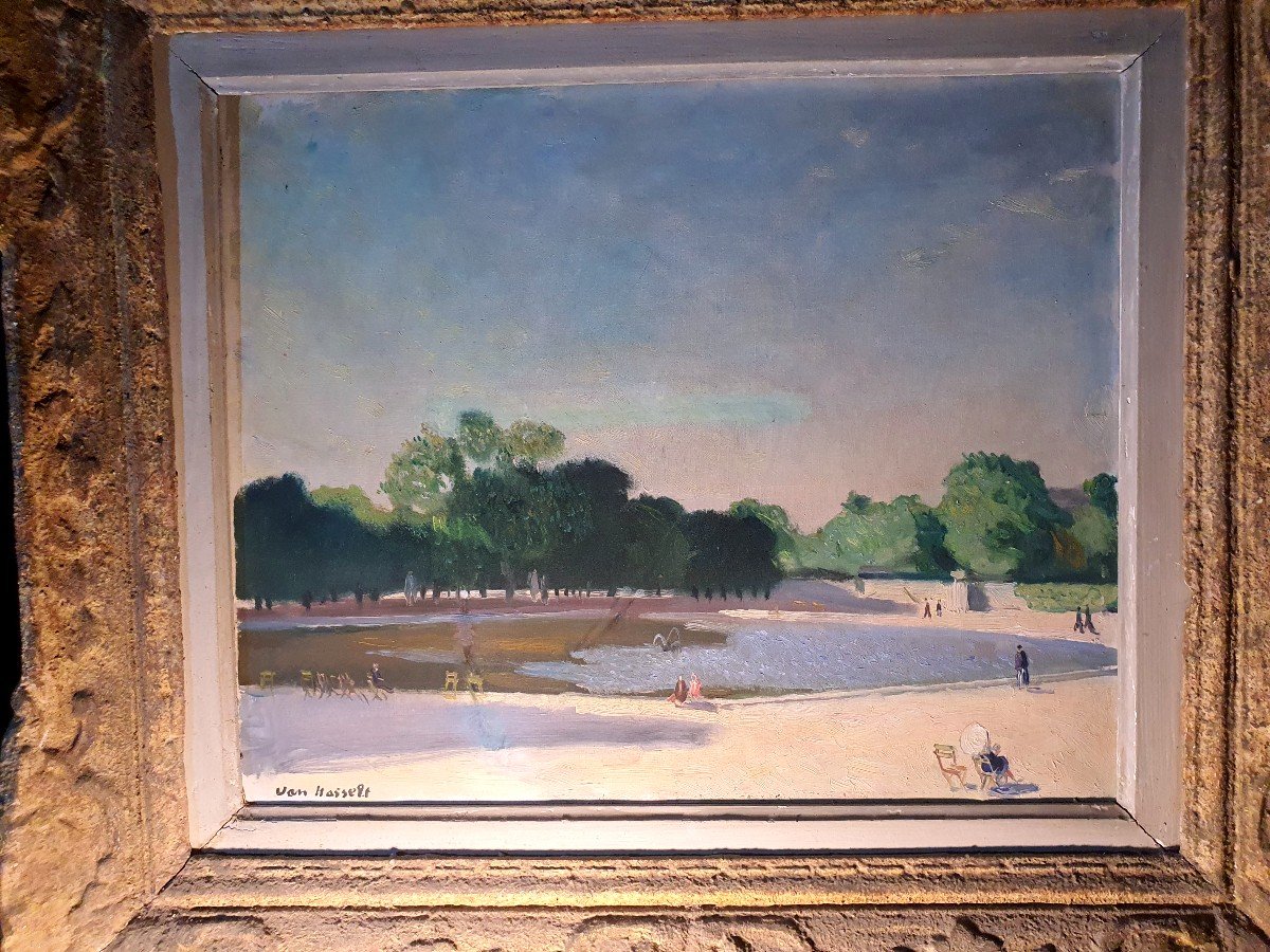 Art Deco Painting Luxembourg Garden Willem Van Hasselt.-photo-3