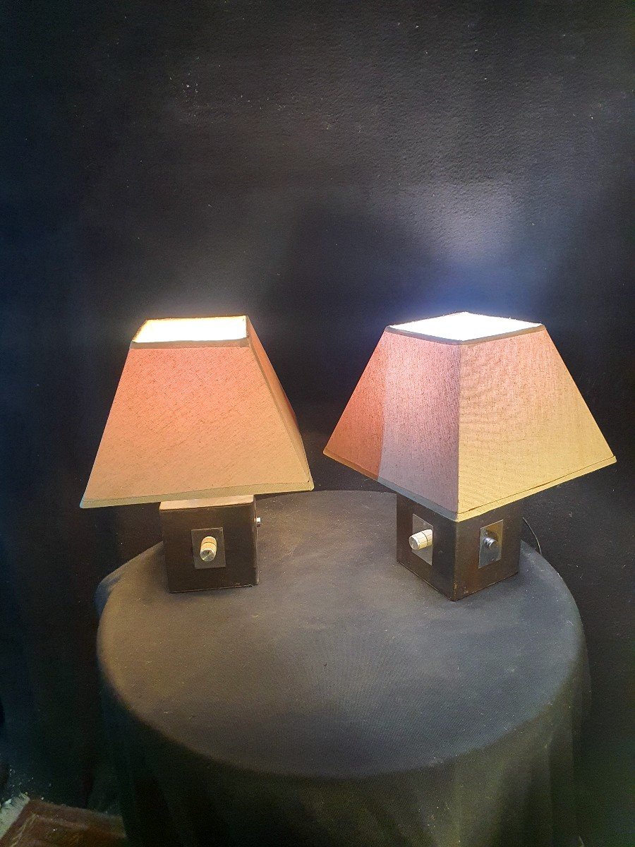 Pair Of Vintage Leather Lamps.-photo-2
