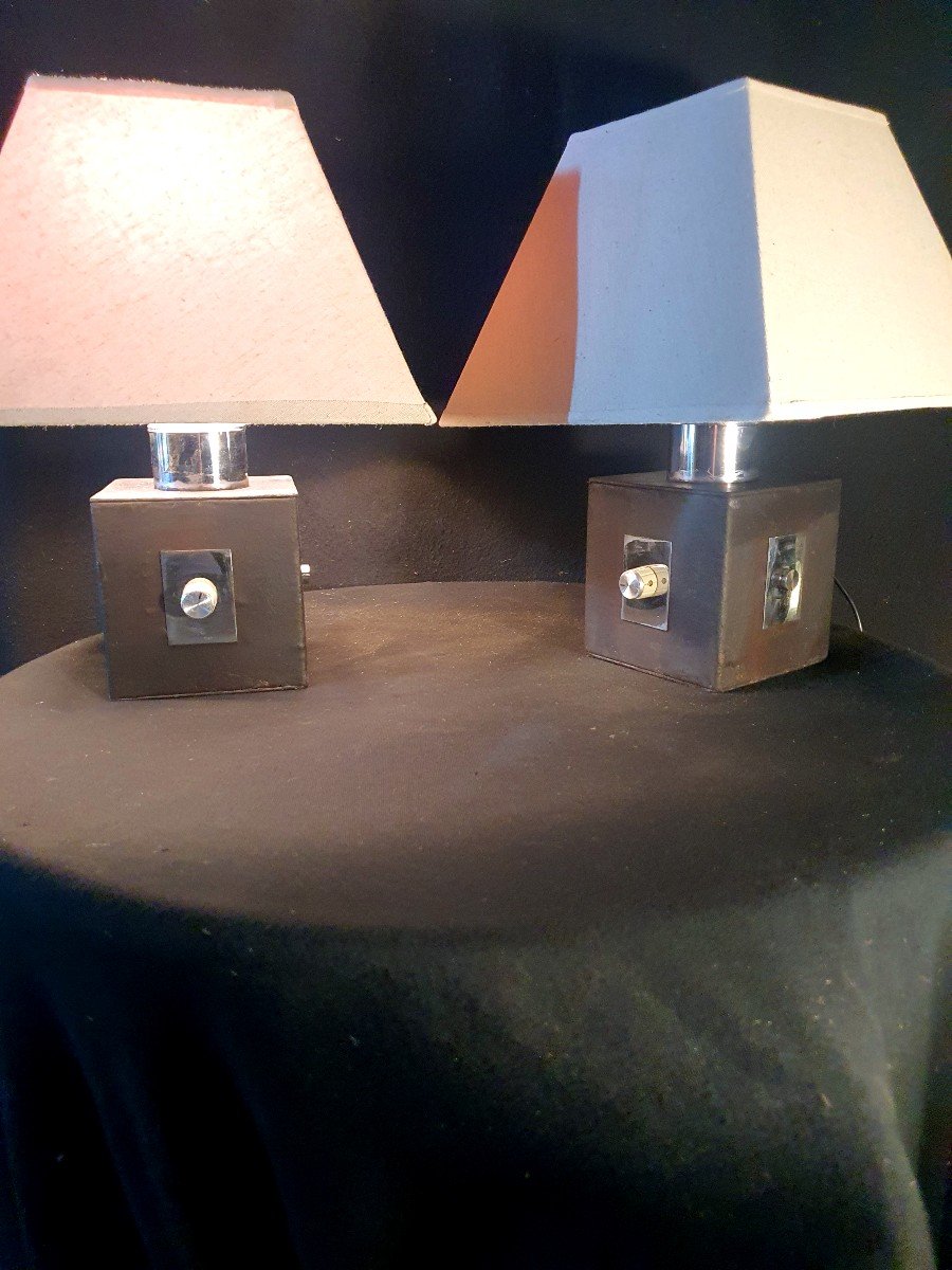 Pair Of Vintage Leather Lamps.-photo-1