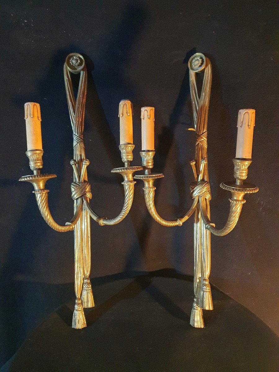 Paire De Grandes Appliques Bronze Doré Louis XVI. -photo-2