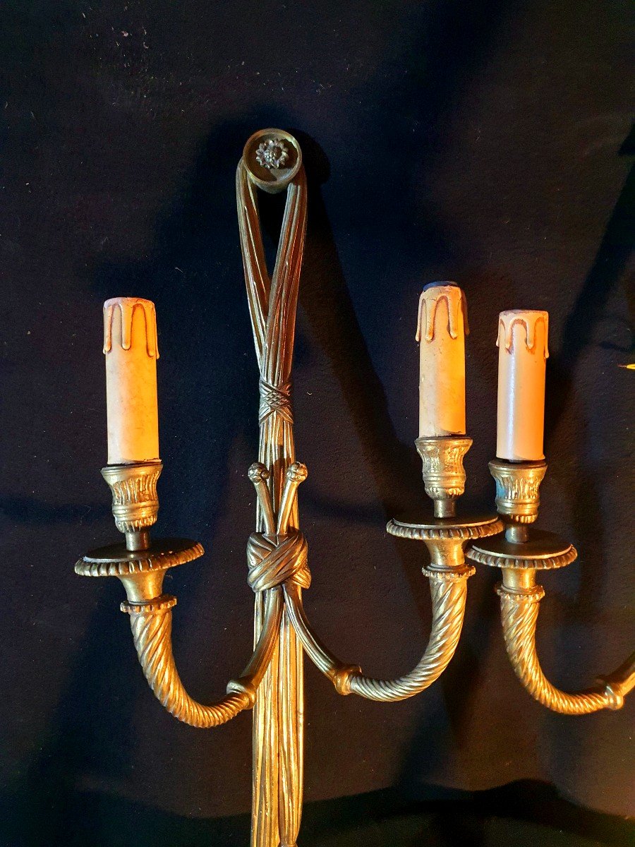Paire De Grandes Appliques Bronze Doré Louis XVI. -photo-3