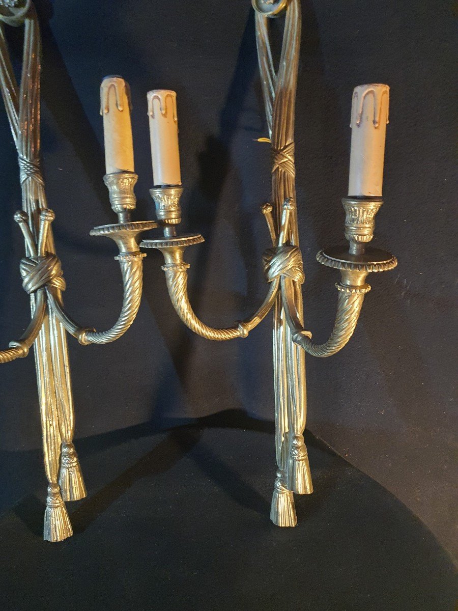 Paire De Grandes Appliques Bronze Doré Louis XVI. -photo-4