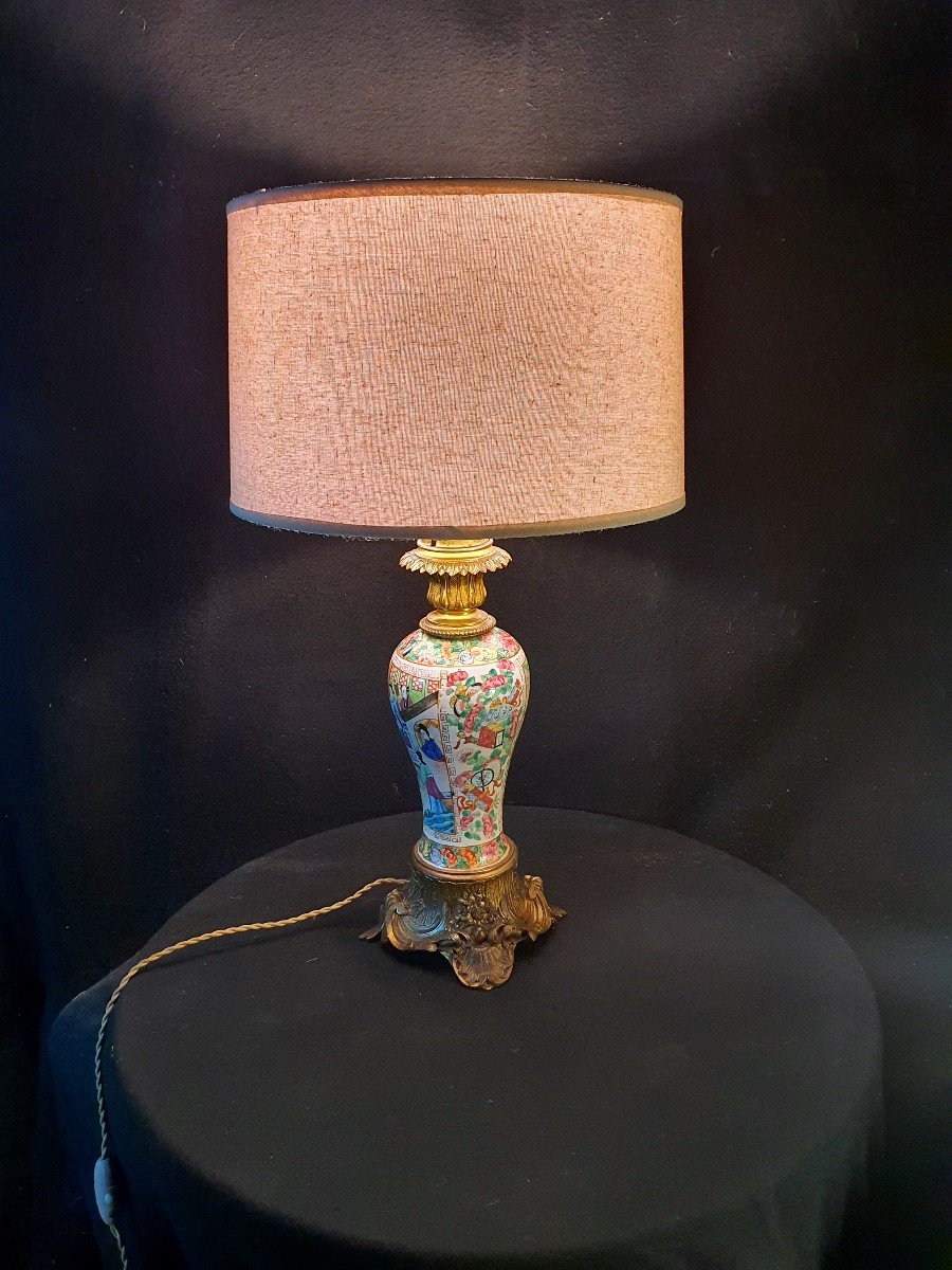 Lampe Porcelaine Chine Canton Napoléon III. 