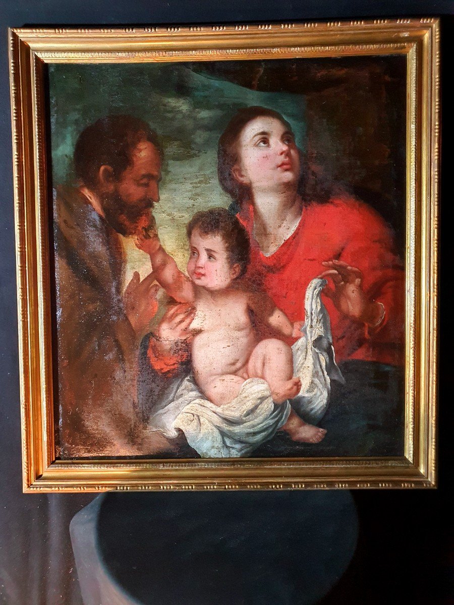 Tableau Sainte Famille XVII Siècle école Espagne Italie. 