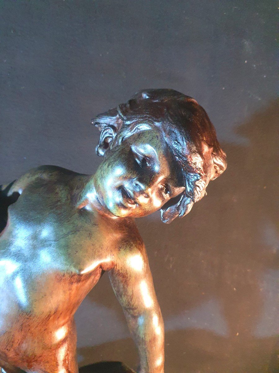 Sculpture Enfant à La Cruche Auguste Moreau. -photo-1