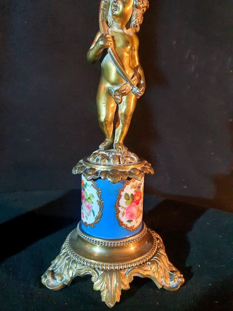 Pair Of Cherub Love Candlesticks Sèvres Porcelain, Bronze.-photo-2