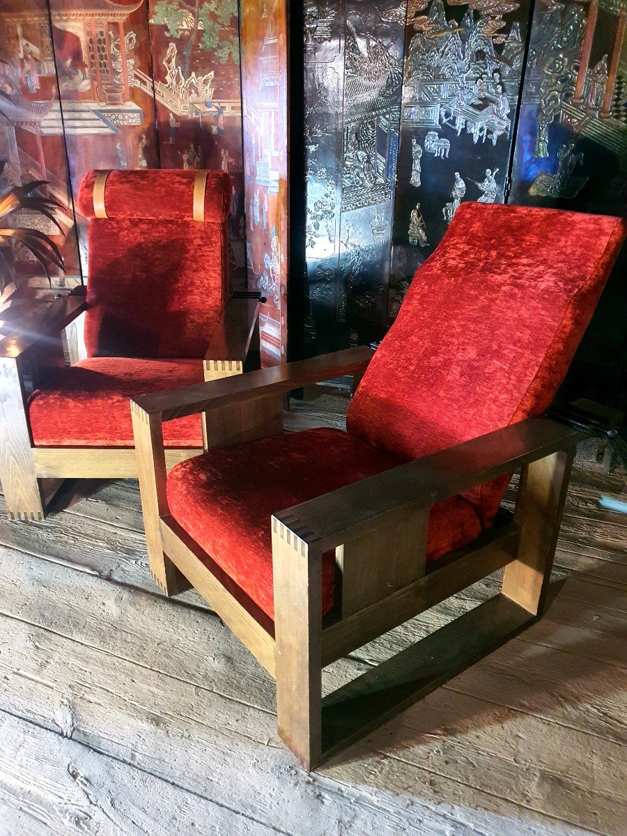 Paire De Fauteuils Art Déco Esprit A Sornay , Mallet Stevens.-photo-3