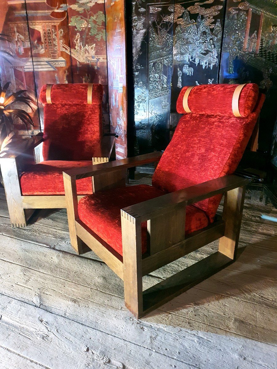 Paire De Fauteuils Art Déco Esprit A Sornay , Mallet Stevens.-photo-4
