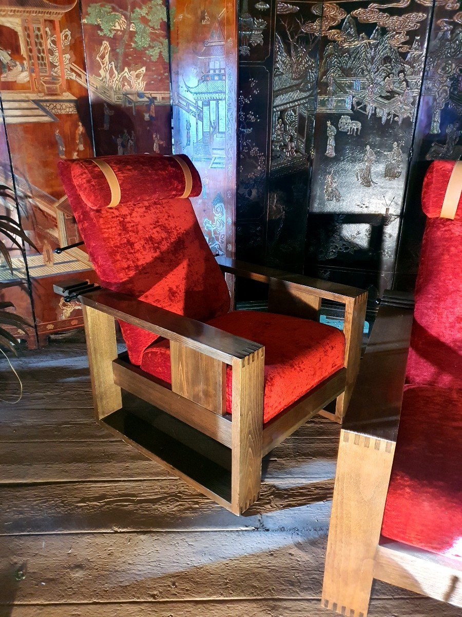 Paire De Fauteuils Art Déco Esprit A Sornay , Mallet Stevens.-photo-2