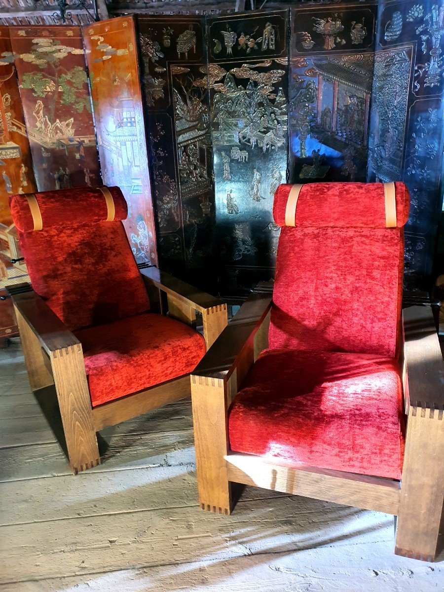 Paire De Fauteuils Art Déco Esprit A Sornay , Mallet Stevens.-photo-3